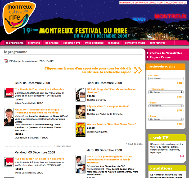 Montreux Festival du Rire 2008 - Programme